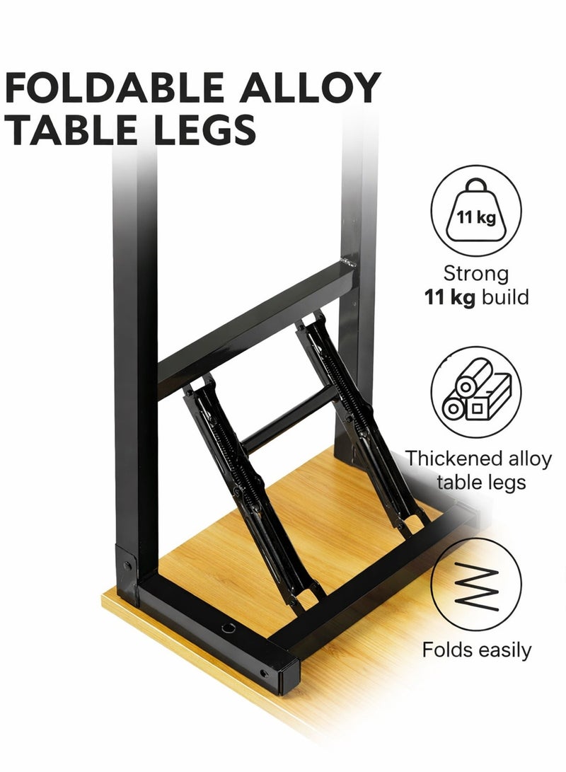 توشيونيكس طاولة قابلة للطي متعددة الوظائف مع أرجل قابلة للطي، مناسبة للتخييم والحديقة والنزهات والقهوة والشواء، لا تحتاج إلى تركيب، سطح مكتب أصفر اللون وإطار أسود (120 × 60 × 75 سم). - Image 5